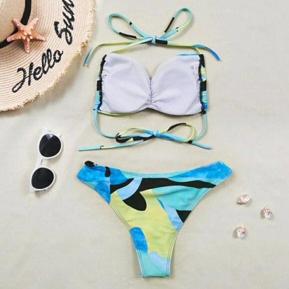 New Sexy Geometric Print Bralette Top Bikini Set - Picture 4 of 6